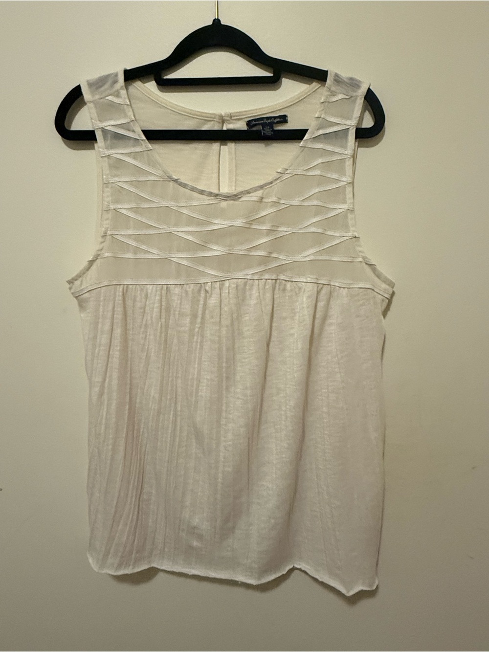 American Eagle Outfitters Ivory Sleeveless Woven Yoke Tank with Keyhole Back